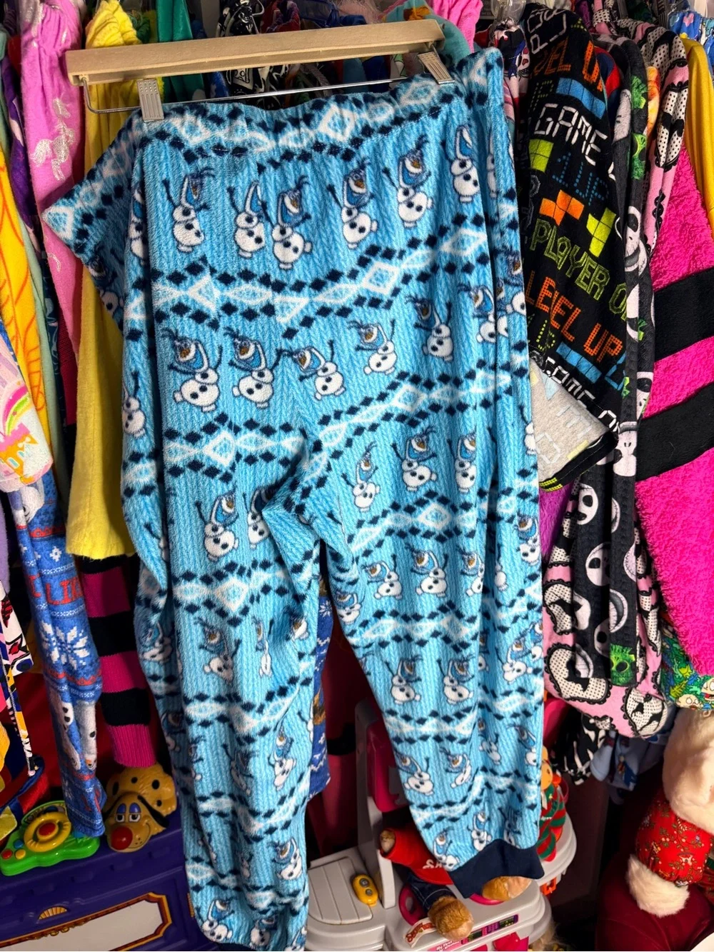 Disney Light Blue Olaf Fleece Pajama Pants with Navy Drawstring - Picture 5 of 6
